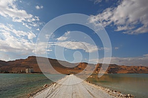 The road in the middle of the Dead sea