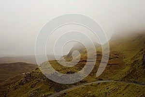 Road Through Misty Mountain Range in Scotland