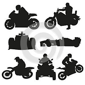 Road motorcycles, motocross and racing cars