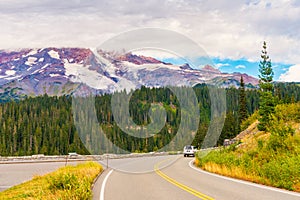 Road in Mount Rainier National Park USA