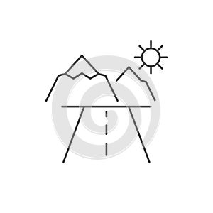 Road and mountain line icon