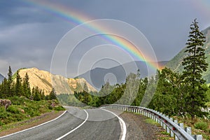 Road mountain rainbow forest cloudy