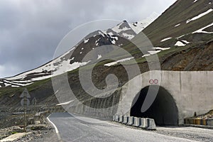 Road mountain tunnel protected from falling rocks