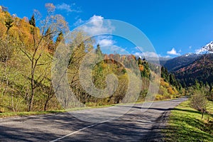road through mountainous countryside in fall season