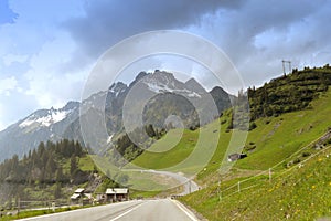 Road and mountains near Sankt Anton am Arlberg, Austria