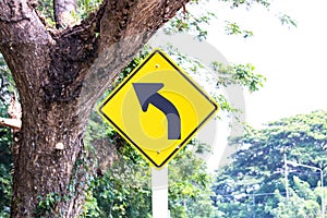 Road in mountains Signs warning of curve car side street. Rules for road users