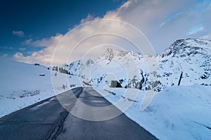 Road in the mountains, in winter time. Kaunertal, Tyrol, Austria, Europe. The Alps