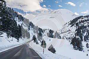 Road in the mountains, in winter time. Kaunertal, Tyrol, Austria, Europe. The Alps