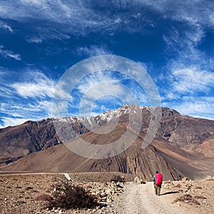 Road from Muktinath to Jomsom on Annapurna Circuit trek, Nepal