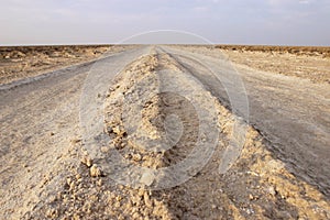 The road on the Namak lake, Iran