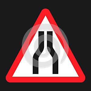 Road Narrows ahead sign flat icon