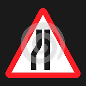 Road Narrows ahead sign flat icon