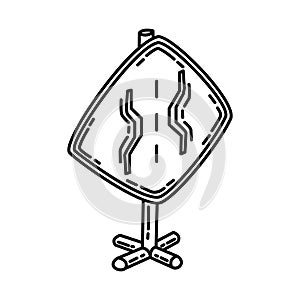 Road Narrows Icon. Doodle Hand Drawn or Outline Icon Style