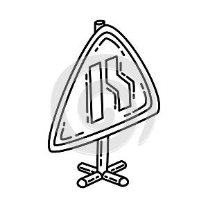 Road Narrows to The Left Icon. Doodle Hand Drawn or Outline Icon Style