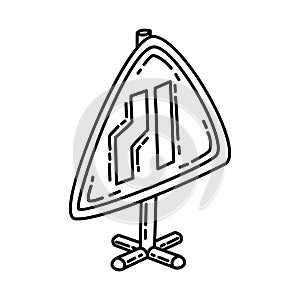 Road Narrows to The Right Icon. Doodle Hand Drawn or Outline Icon Style