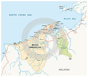 Road and national park map of Brunei Darussalam