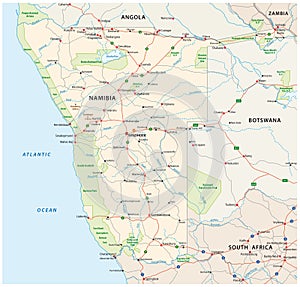 Road and national park map of southwestern africa