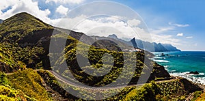 Road near coast of ocean panorama