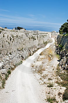 Road near medieval wall, rhodos