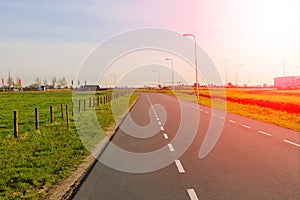 Road in the Netherlands at sunset