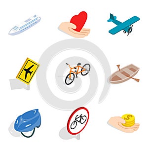 Road network icons set, isometric style