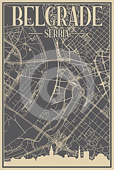Road network poster of the downtown BELGRADE, SERBIA