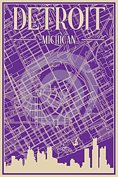 Road network poster of the downtown DETROIT, MICHIGAN