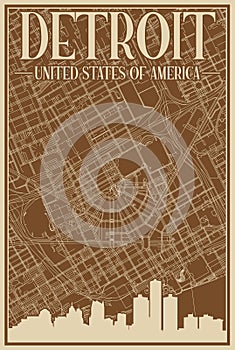 Road network poster of the downtown DETROIT, UNITED STATES OF AMERICA