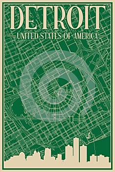 Road network poster of the downtown DETROIT, UNITED STATES OF AMERICA