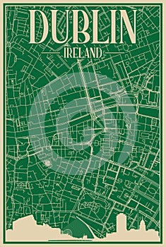 Road network poster of the downtown DUBLIN, IRELAND