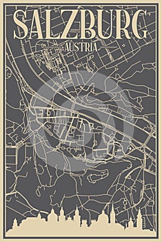 Road network poster of the downtown SALZBURG, AUSTRIA