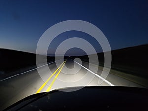 Road night drive headlights hood