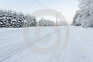 The road number 496  has covered with heavy snow in winter season at Lapland, Finland