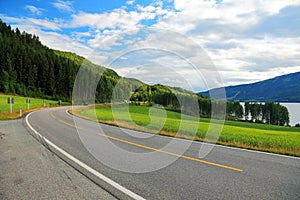 Mountains road sky landscape mountain summer travel empty highway nature asphalt green forest rural way blue beautiful trip route