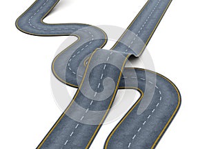 Road over each other on white background. 3d rendering