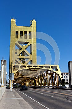 Road over a historic lift bridge in Sacramento, California