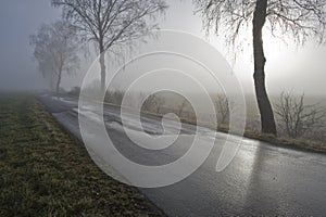 Road over misty moor