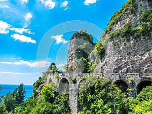 Road at Amalfi Coast, Naples, Italy. The road over the rocky cliff, photo