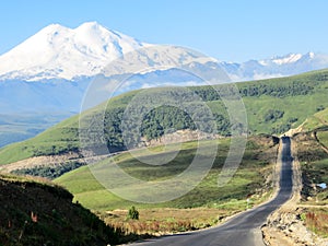 Road overlooking Mount Elbrus