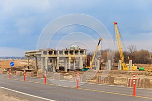 Road overpass under construction on highway