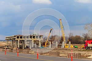 Road overpass under construction on highway