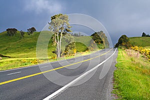 Road With Painted Double Yellow Line, New Zealand