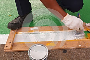 Road painter man worker marking street lines