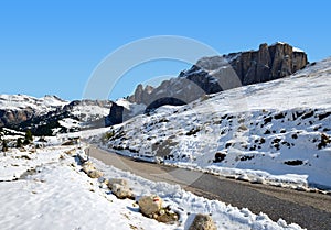Road from Passo Sella. Dolomites in South Tyrol, Italy.
