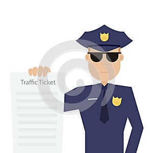 Road patrol officer is holding traffic ticket