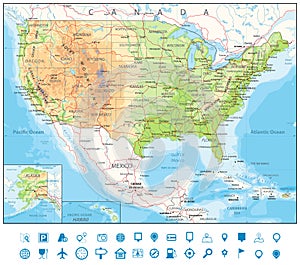 Road Physical Map of USA