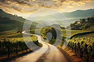 A road through a picturesque vineyard