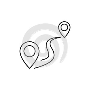 Road with pin pointer outline icon