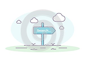 Road post with the word Search. Vector illustration for search related concepts