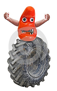 Road rage blob menace monster riding a huge tyre